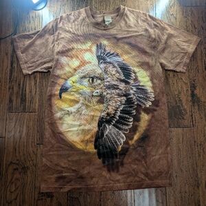 Brown Tie Dye Graphic T-Shirt with Eagle Design